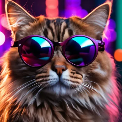 Кошка в солнечных очках и неоновые…» — создано в Шедевруме