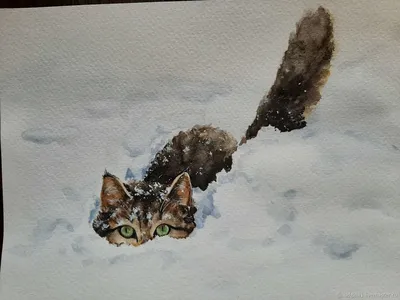 Картины: \"Кот и Снег\" – заказать на Ярмарке Мастеров – NB0JIRU | Картины,  Москва
