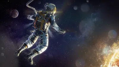 Космонавт в открытом космосе на …» — создано в Шедевруме