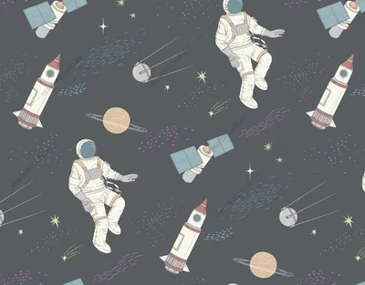 Астронавт в скафандре в открытом космосе на фоне лупы, галактик, кометы и  космического корабля vector de Stock | Adobe Stock