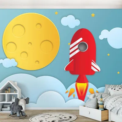 Скандинавский мультфильм луна ракета настенная бумага Фиолетовый Космос  обои для детей Космос детская комната украшение | AliExpress