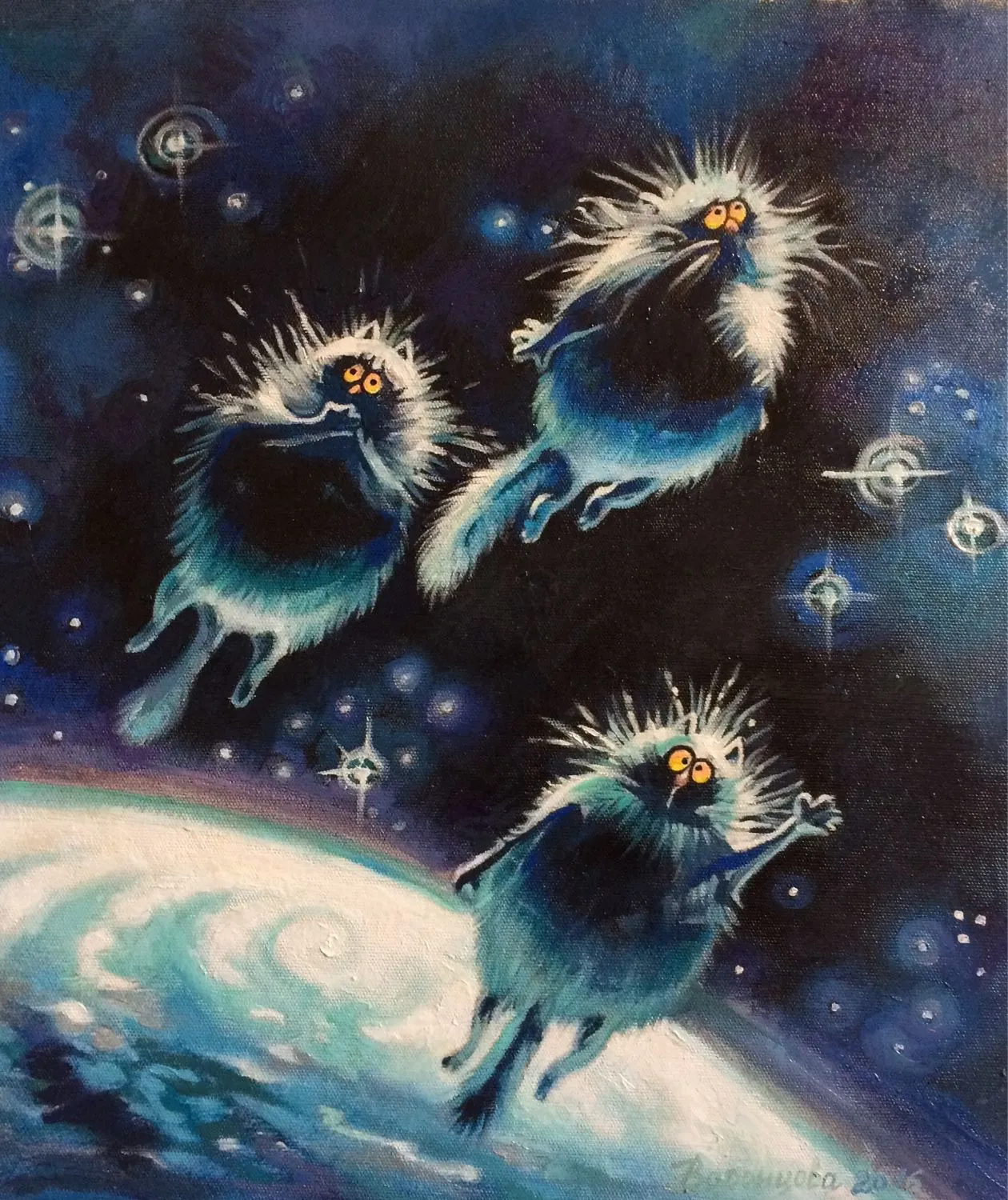 Картины Ирины Зенюк коты в космосе. Летающие коты живопись. Кот в космосе рисунок