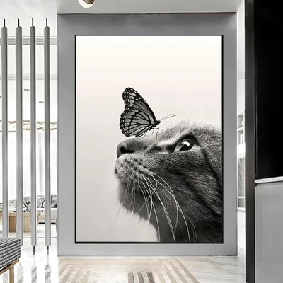 чёрно-белый кот на белом фоне Stock Illustration | Adobe Stock