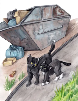 Иллюстрация Кот и кошка. Любовь в стиле детский | Illustrators.ru