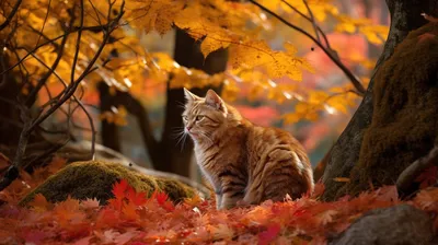 Иллюстрация Кот и осень в стиле другое, пейзаж | Illustrators.ru