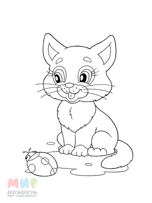 Раскраска Кот опускает лапу в мисочку распечатать или скачать