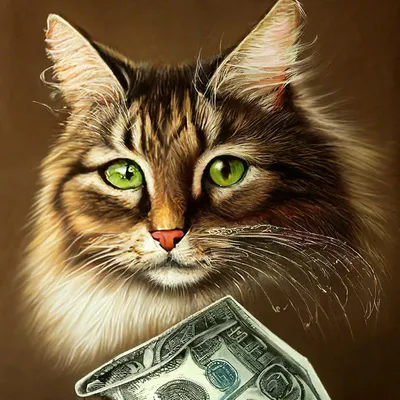 Кот сидит на куче денег | Премиум Фото