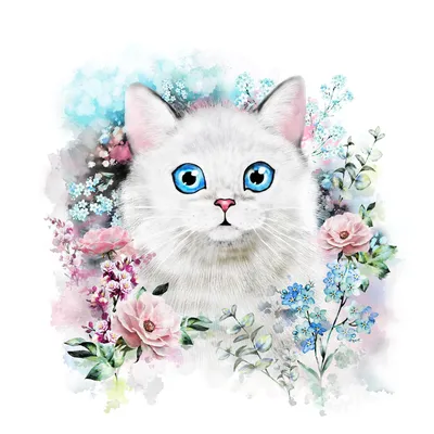 Котик с цветами рисунок - 77 фото