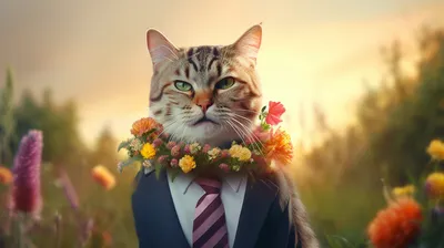 Котенок с цветами - 69 фото