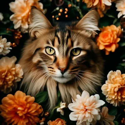 Кот с цветами смешной - 74 фото