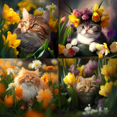 Котенок с цветами (143 фото) »