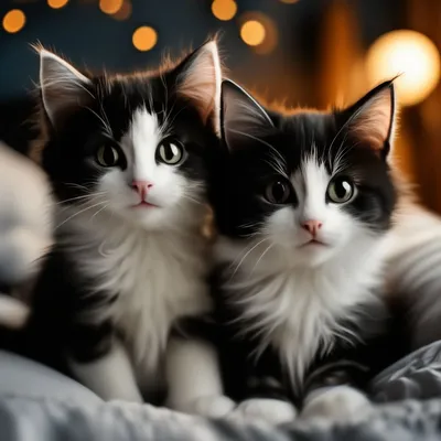 Милые, чёрно-белые котики в …» — создано в Шедевруме