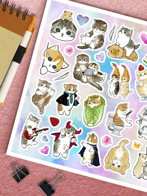 Картинки коты Милые Животные белом фоне Рисованные