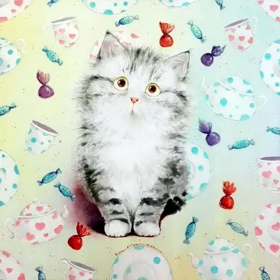 Симпатичная нарисованная открытка валентинка с котиком, сердечками и  надписью love you | Flyvi