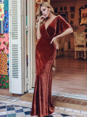 Всегда красивые женские бархатные платья макси в стиле ретро с v-образным  вырезом и запахом, длинные вечерние платья – лучшие товары в  онлайн-магазине Джум Гик