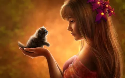 Девушка с котом на руках арт - 60 фото