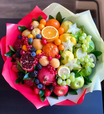 Букет из фруктов и цветов - 57 фото
