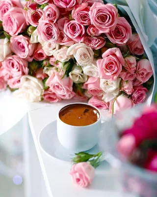 Букет роз и кофе - 74 фото