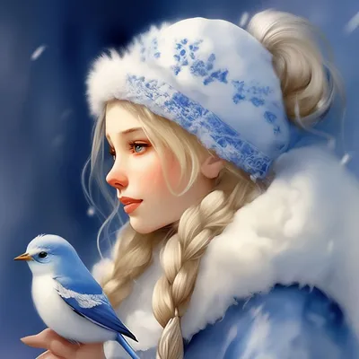 В профиль девушка- Снегурочка из …» — создано в Шедевруме