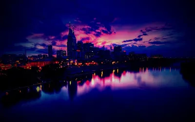 Фотообои синие красивые Ночной город 368x254 см Отражение небоскребов в  воде (855P8)+клей купить по цене 1200,00 грн