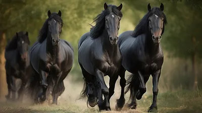 4 черных коня в чистом поле, картинки фризских лошадей фон картинки и Фото  для бесплатной загрузки