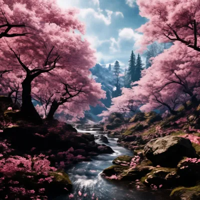 Красивая цветущая сакура» — создано в Шедевруме