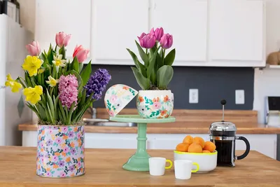 Красивые весенние цветы в вазе на деревянном столе :: Стоковая фотография  :: Pixel-Shot Studio