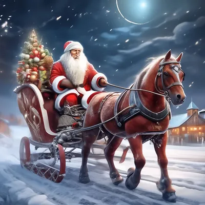 Красивые новогодние сани,конь с …» — создано в Шедевруме
