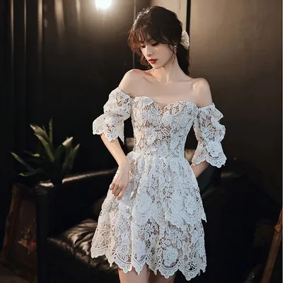 Красивые белые кружевные вечерние платья Эмили, короткие платья для девочек  на день рождения, красивые Повседневные Вечерние платья для женщин |  AliExpress