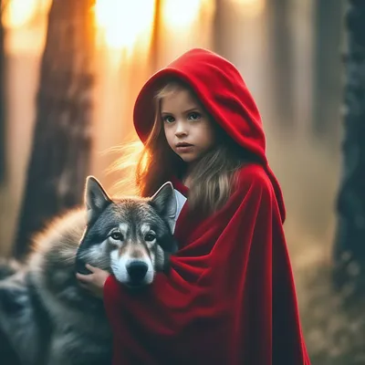 Красная шапочка и волк, в лесу, …» — создано в Шедевруме
