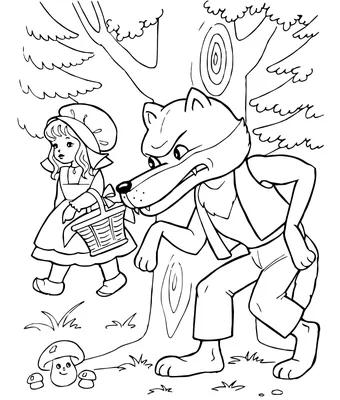 Иллюстрация Красная шапочка и серый волк в стиле комикс |