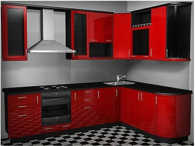 Черно-красные кухни угловые