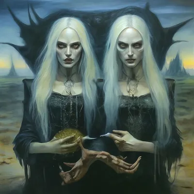 Криповые близнецы ведьмак+ведьма+…» — создано в Шедевруме