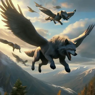 Включи Как выглядят летающие волки» — создано в Шедевруме