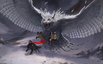 Картинки Волки Крылья Фэнтези злость Волшебные животные 3840x2400