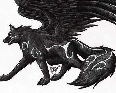 Картинки для срисовки карандашом животные волки с крыльями (48 шт)