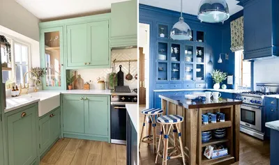 Нарядная двухцветная кухня белый верх ярко-фиолетовый низ фото