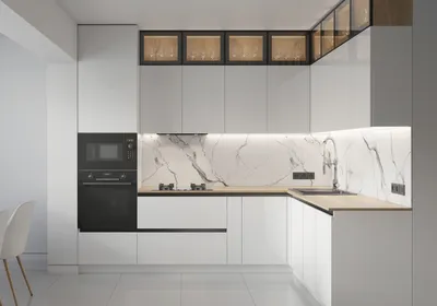Белая глянцевая кухня в стиле минимализм от производителя «Арлайн»
