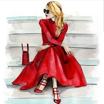 Девушка в красном рисунок - 71 фото