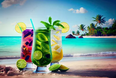 летний набор коктейлей напитки у тропического моря летние коктейли у моря  Фото Фон И картинка для бесплатной загрузки - Pngtree