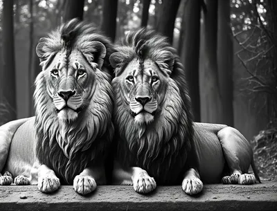 Тату реализм. Тату льва и львицы на плече. Черно-белая тату.