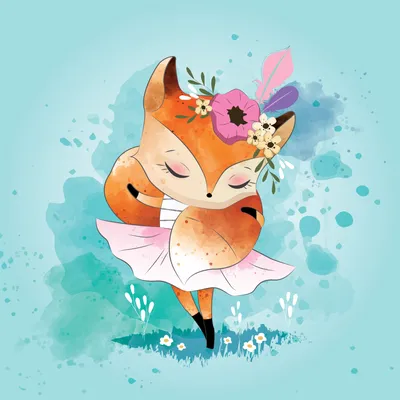 Иллюстрация Милый лисёнок в стиле 2d, детский, персонажи |