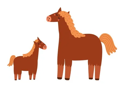 Мать-лошадь со своим жеребенком. симпатичная мама и ее детские  персонажи-животные. принт ко дню матери для детей | Премиум векторы