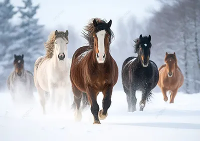 лошади бегут по снегу, зима, высокое разрешение, снег фон картинки и Фото  для бесплатной загрузки
