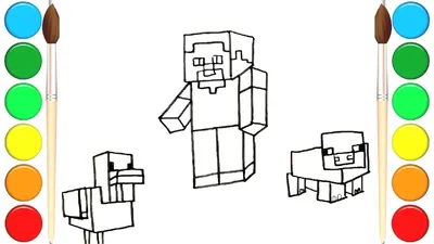 Рисуем персонажей из МАЙНКРАФТ / Как нарисовать майнкрафт мобов / Minecraft  drawing - YouTube