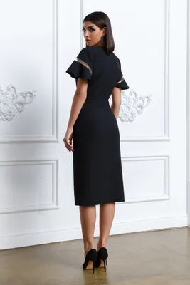 Короткое чёрное платье с объемными рукавами купить в Москве
