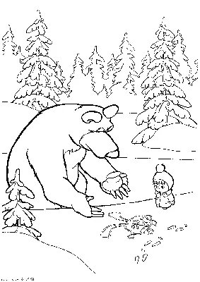 Маша и медведь в зимнем лесу