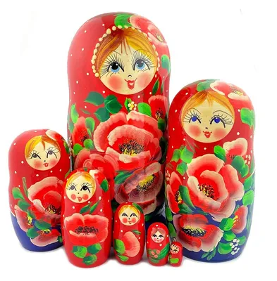 Large Matreshka 7 Nested Doll, Poppy Flowers, Cute Faces, 8\" - at Holy  Trinity Store