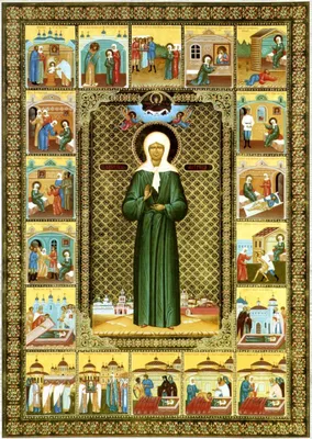 Купить икону Матрона Московская с образами Святых. Печатная икона с золотым  рельефным тиснением.