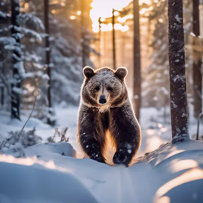 Медведь шатун зимой в лесу, …» — создано в Шедевруме